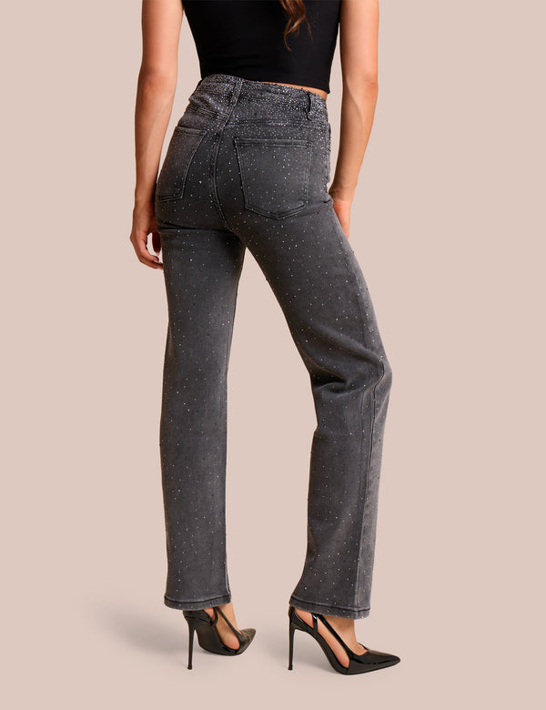 Straight Leg Stretch Stud Detail Black Jeans