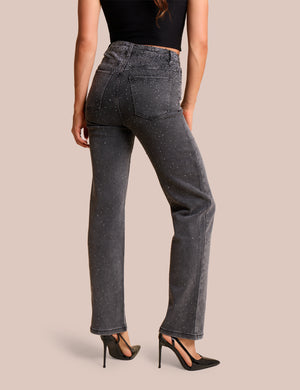 Straight Leg Stretch Stud Detail Black Jeans