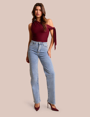 Straight Leg Stud Detail Denim Jeans Blue