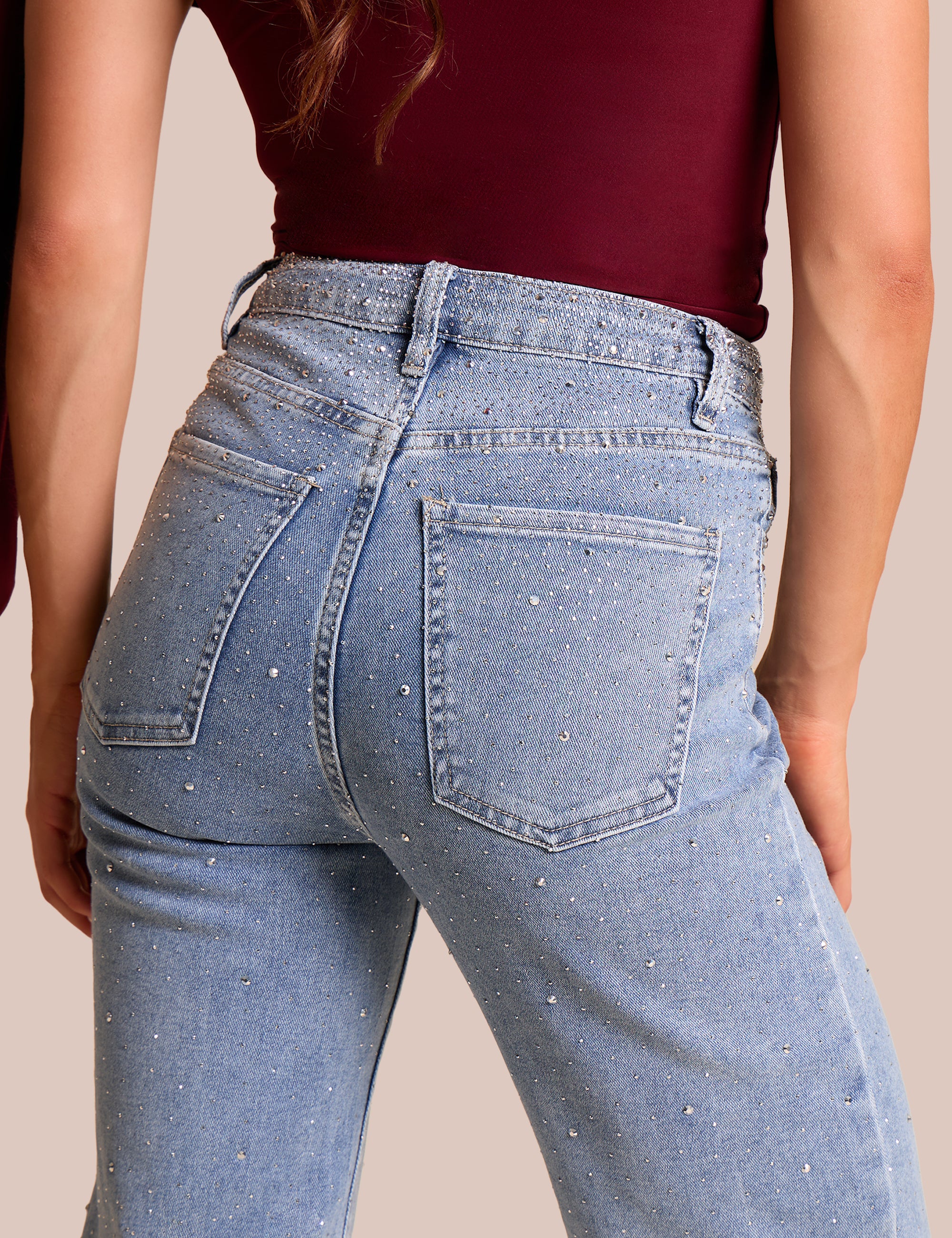 Straight Leg Stretch Stud Detail Blue Jeans | Public Desire