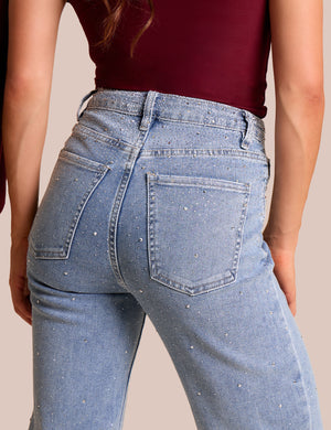 Straight Leg Stud Detail Denim Jeans Blue