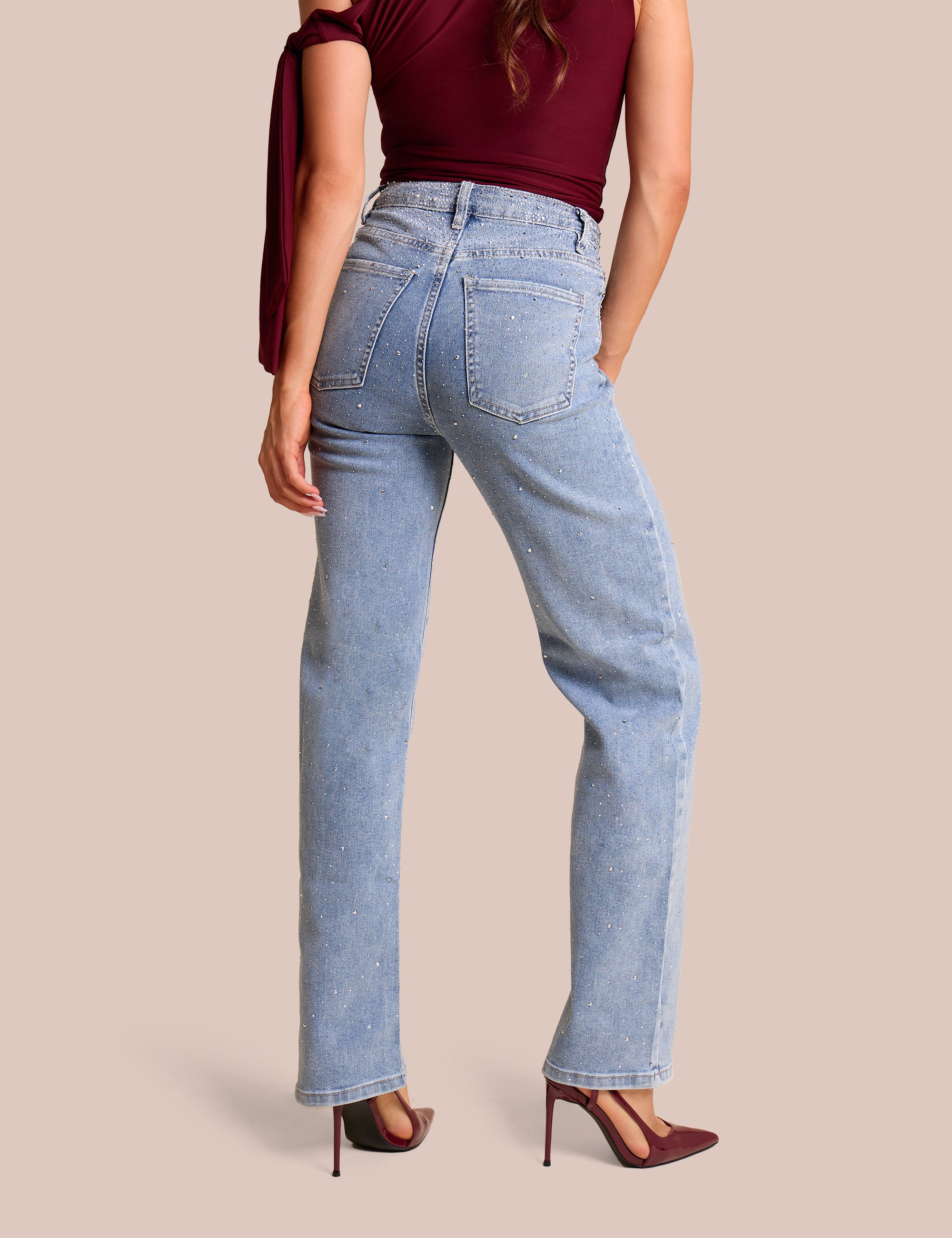 Straight Leg Stretch Stud Detail Blue Jeans | Public Desire