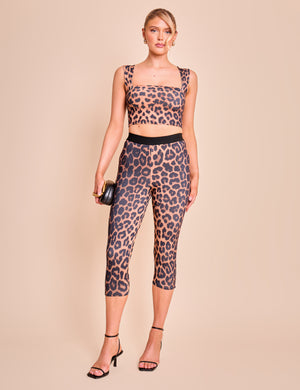 High Waist Luxe Slinky Capri Pants Leopard