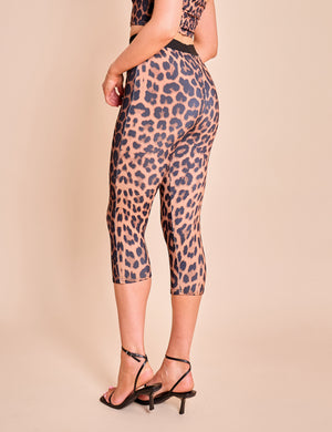 High Waist Luxe Slinky Capri Pants Leopard