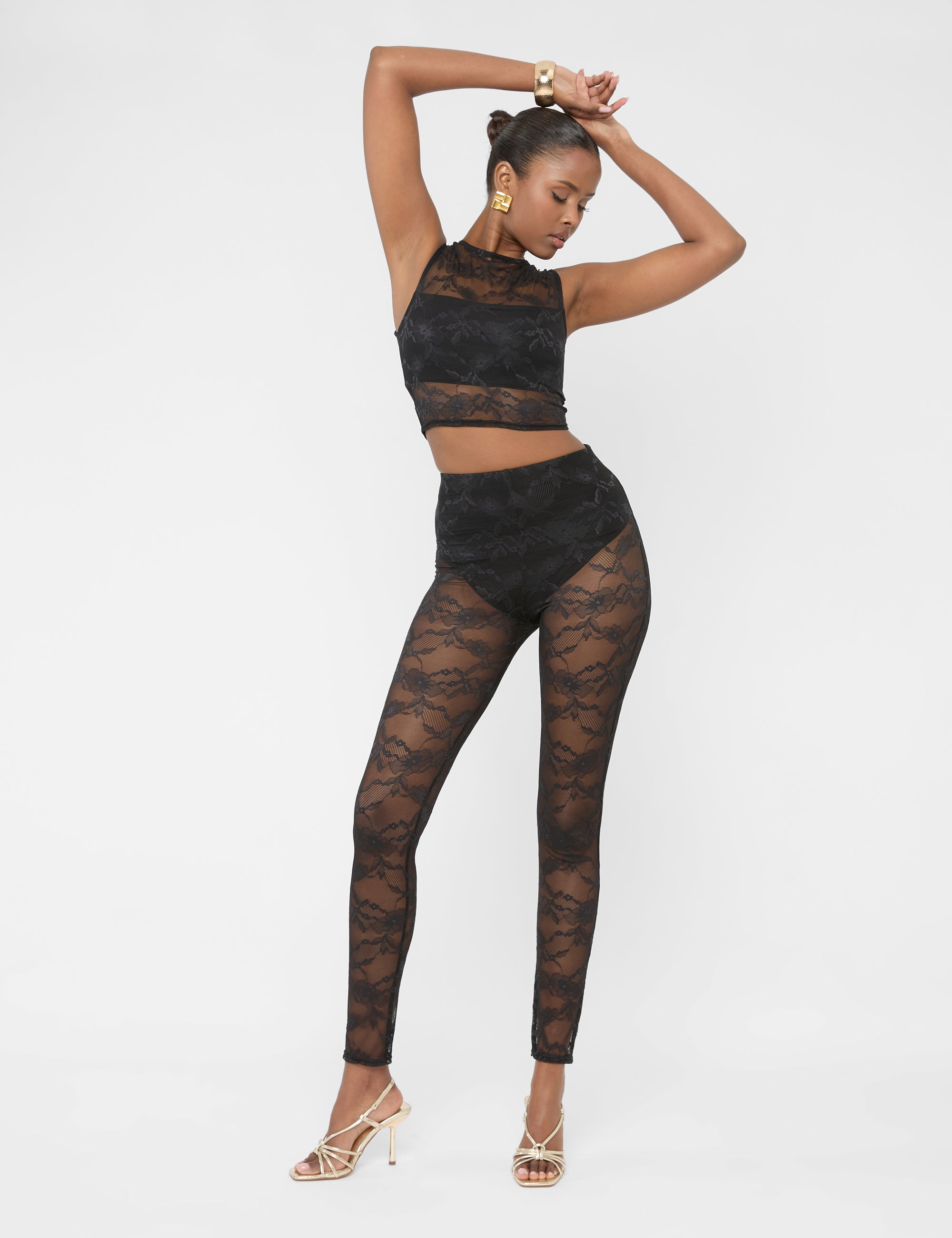 High Waist Lace Leggings Black | Public Desire
