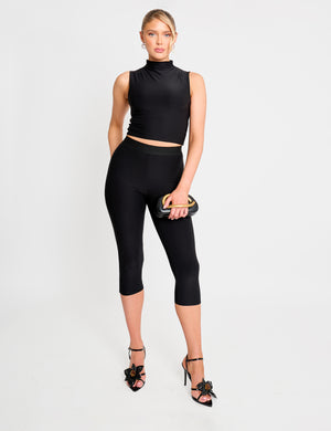 High Waist Luxe Slinky Capri Pants Black