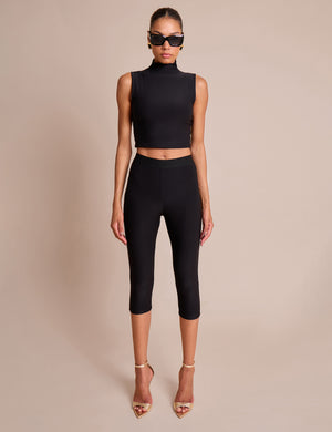High Waist Luxe Slinky Capri Pants Black