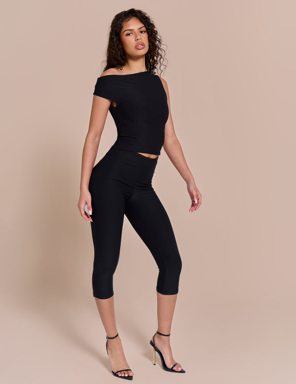 High Waist Luxe Slinky Capri Pants Black