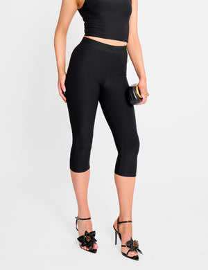 High Waist Luxe Slinky Capri Pants Black