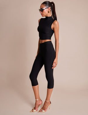 High Waist Luxe Slinky Capri Pants Black