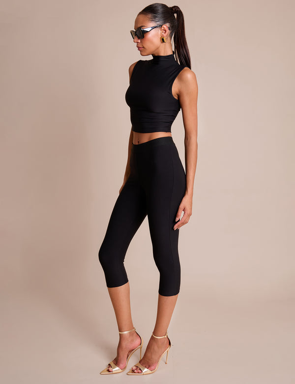 High Waist Luxe Slinky Capri Pants Black