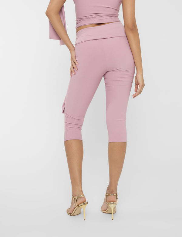 Knot Detail Tie Side Luxe Slinky Capri Pants Mauve
