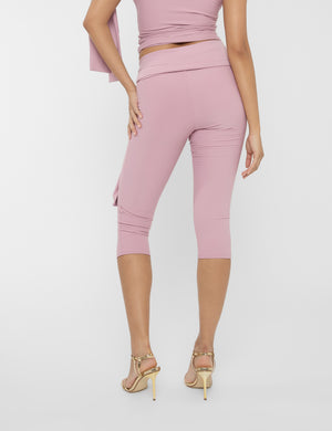 Knot Detail Tie Side Luxe Slinky Capri Pants Mauve