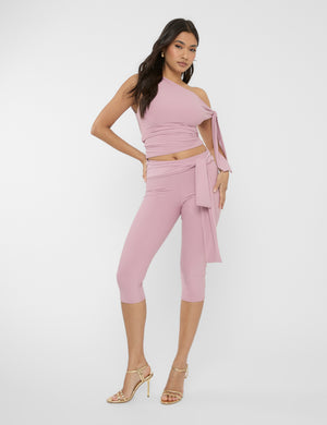 Knot Detail Tie Side Luxe Slinky Capri Pants Mauve