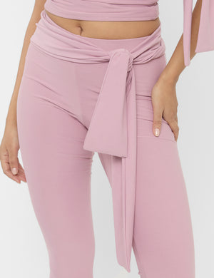 Knot Detail Tie Side Luxe Slinky Capri Pants Mauve