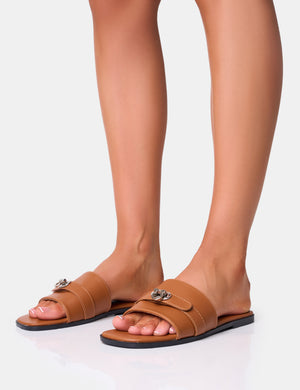Radiance Brown Buckle Trim Flat Sandals