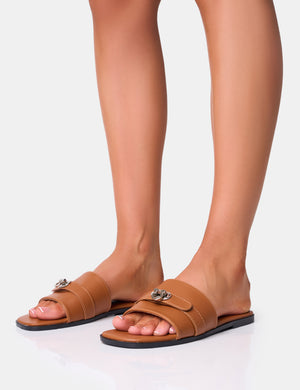 Radiance Wide Fit Brown Buckle Trim Flat Sandals