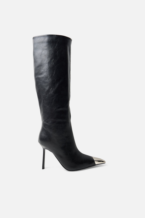 Radiate Black Toe Cap Detail Knee High Boot