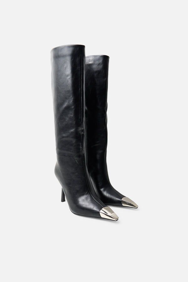 Radiate Black Toe Cap Detail Knee High Boot