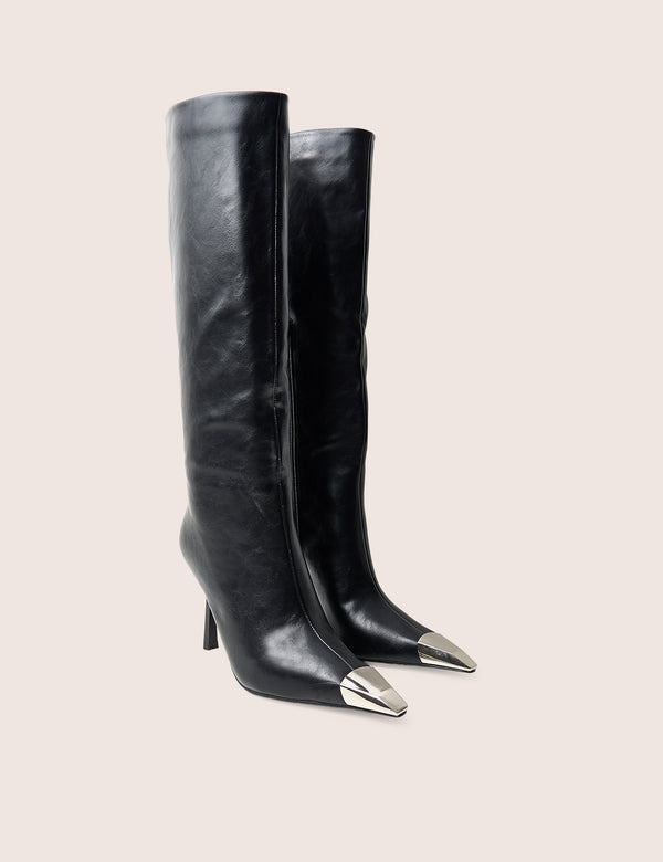Radiate Black Toe Cap Detail Knee High Boot