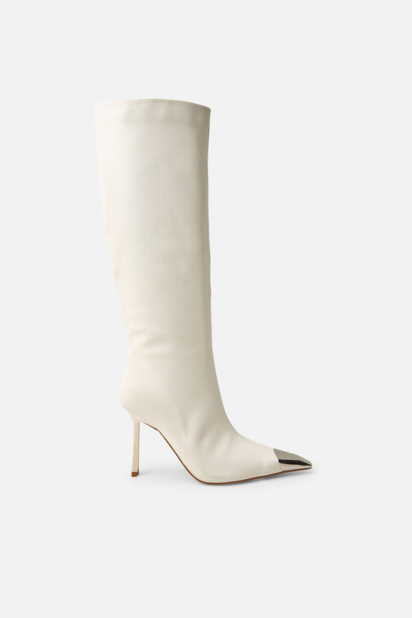 Radiate Cream Toe Cap Detail Knee High Boot