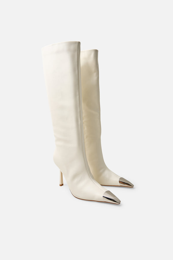 Radiate Cream Toe Cap Detail Knee High Boot