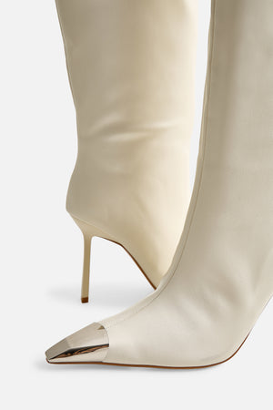 Radiate Cream Toe Cap Detail Knee High Boot