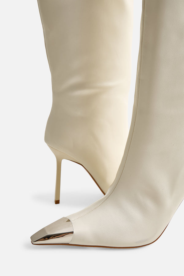 Radiate Cream Toe Cap Detail Knee High Boot