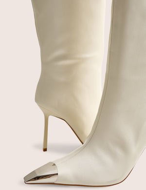 Radiate Cream Toe Cap Detail Knee High Boot