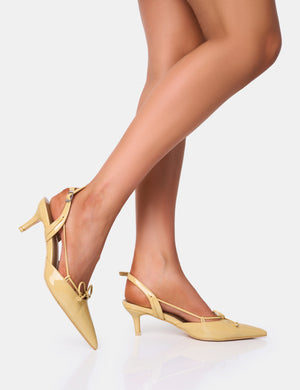 Rai Custard Cream Bow Detail Slingback Court Mid Heels