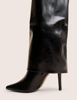 Ralph Black Fold Over Pu Knee High Stiletto Boots
