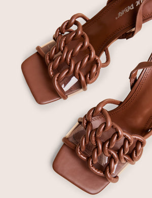 Rayne Chocolate Knotted Upper Slingback Square Toe Heels