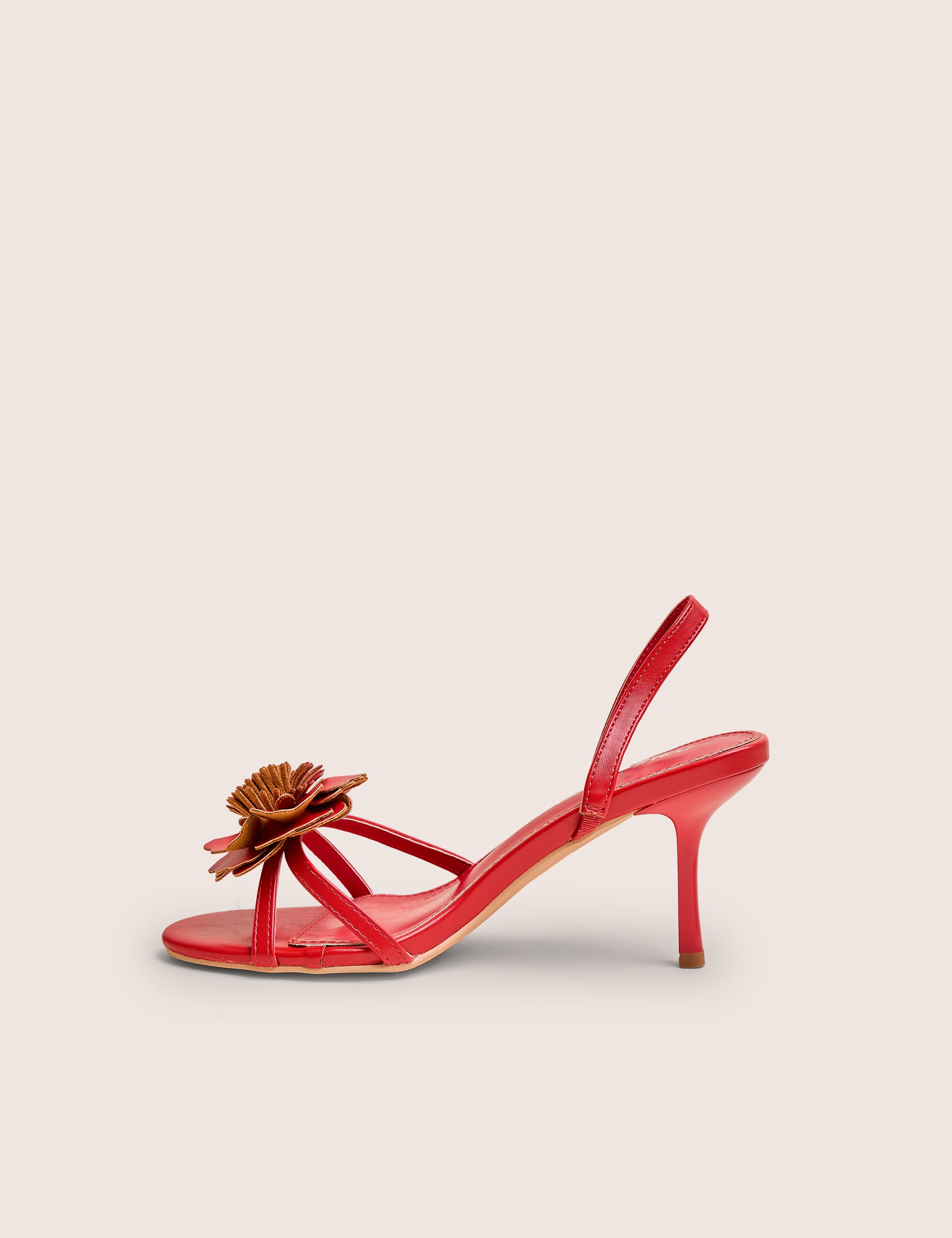 Red Hot Red Pu 3d Flower Sling Back Mid Heels Public Desire