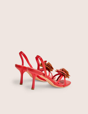 Red Hot Red Pu 3d Flower Sling Back Mid Heels