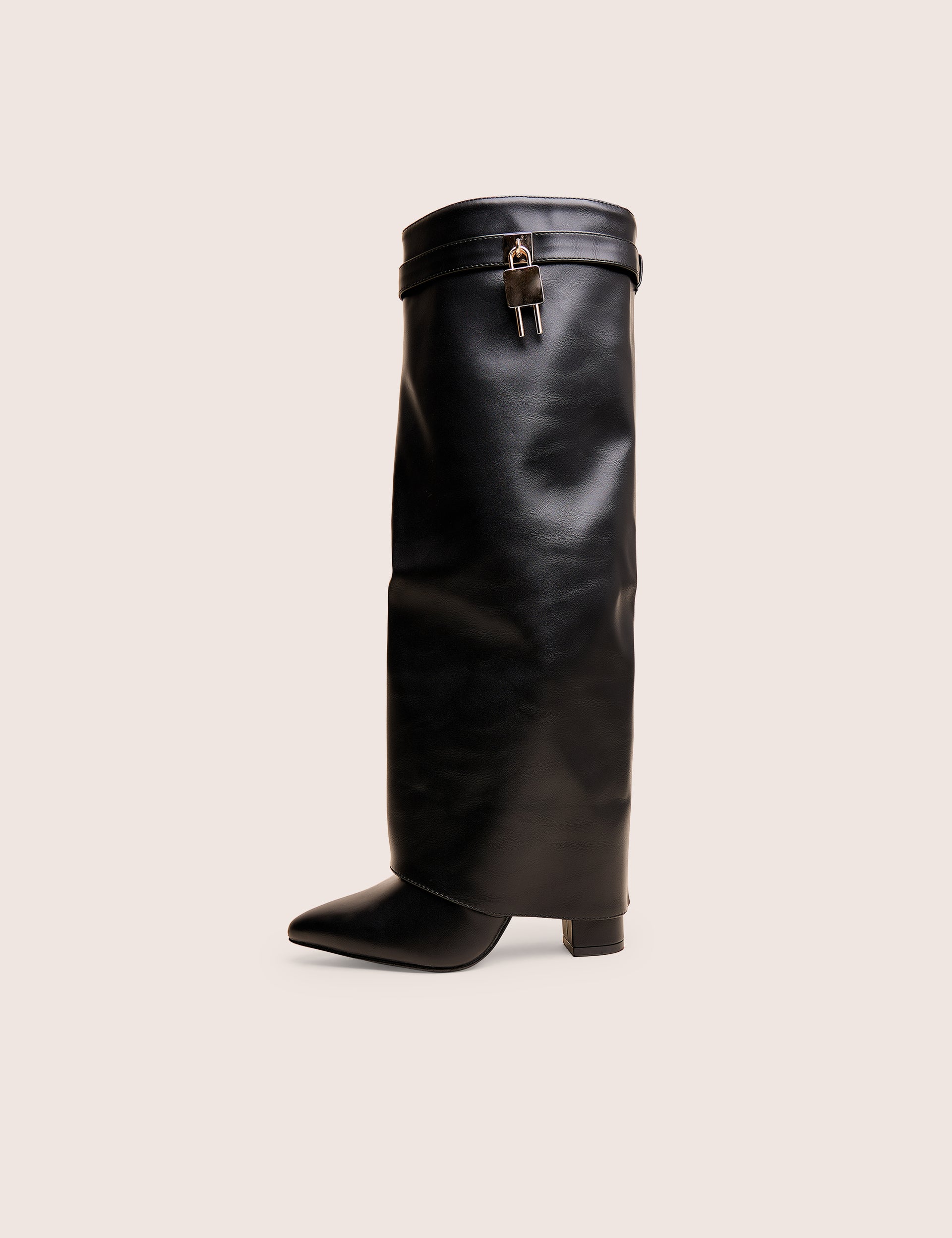 Reese Black Fold Over Pu Knee High Boots