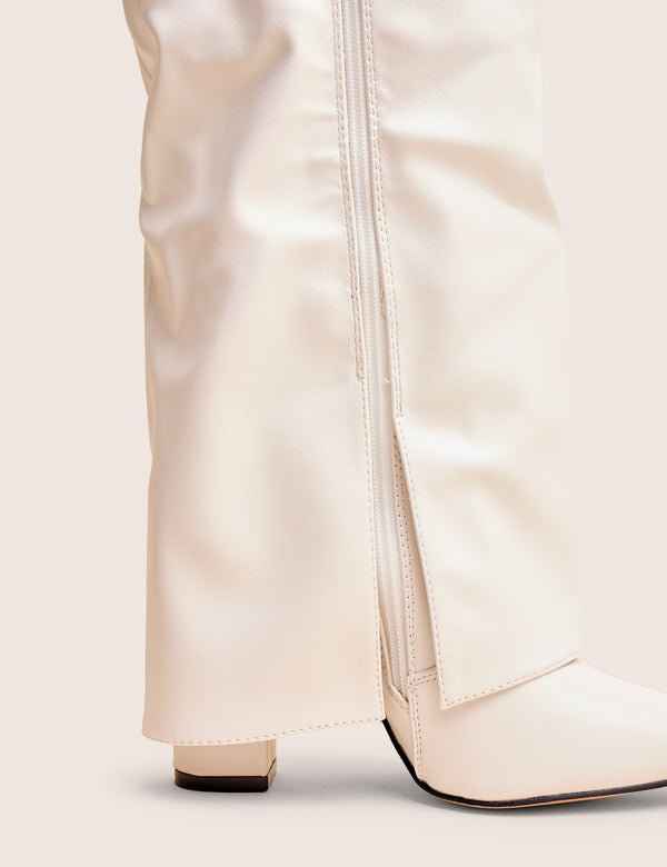 Reese White Fold Over Pu Knee High Boots