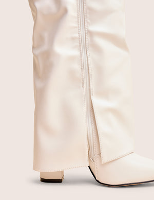 Reese White Fold Over Pu Knee High Boots
