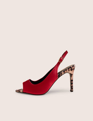 Reigns Red Peep Toe Court Heels With Leopard Insert