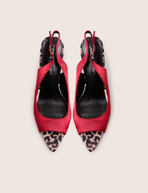 Reigns Red Peep Toe Court Heels With Leopard Insert