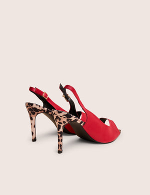 Reigns Red Peep Toe Court Heels With Leopard Insert
