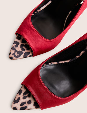 Reigns Red Peep Toe Court Heels With Leopard Insert