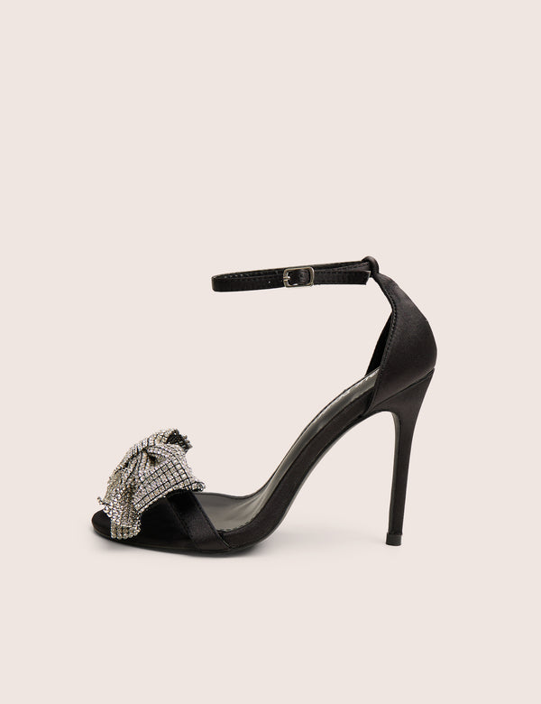 Vermillion Black Bow Detail Round Toe Stiletto Heels