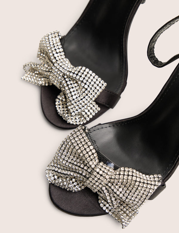 Vermillion Black Bow Detail Round Toe Stiletto Heels