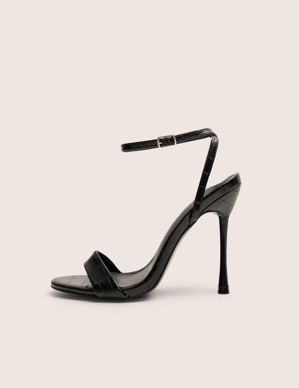 Soho Black Croc Barely There Strappy Stiletto Heels