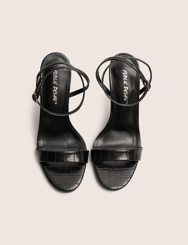 Soho Black Croc Barely There Strappy Stiletto Heels