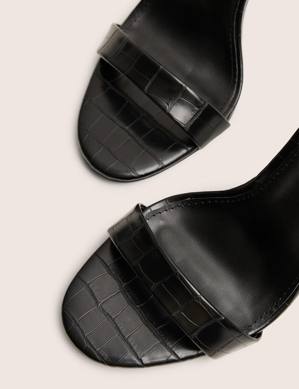 Soho Black Croc Barely There Strappy Stiletto Heels