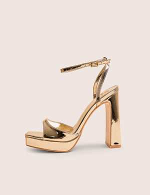Resist Wide Fit Gold Mirror Pu Peep Toe Barley There Platform Heels
