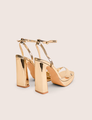 Resist Gold Peep Toe Barely There Platform Heels