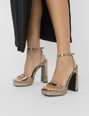 Resist Pewter Metallic Peep Toe Barley There Platform Heels