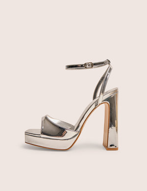 Resist Silver Mirror Peep Toe Barely There Platform Heels
